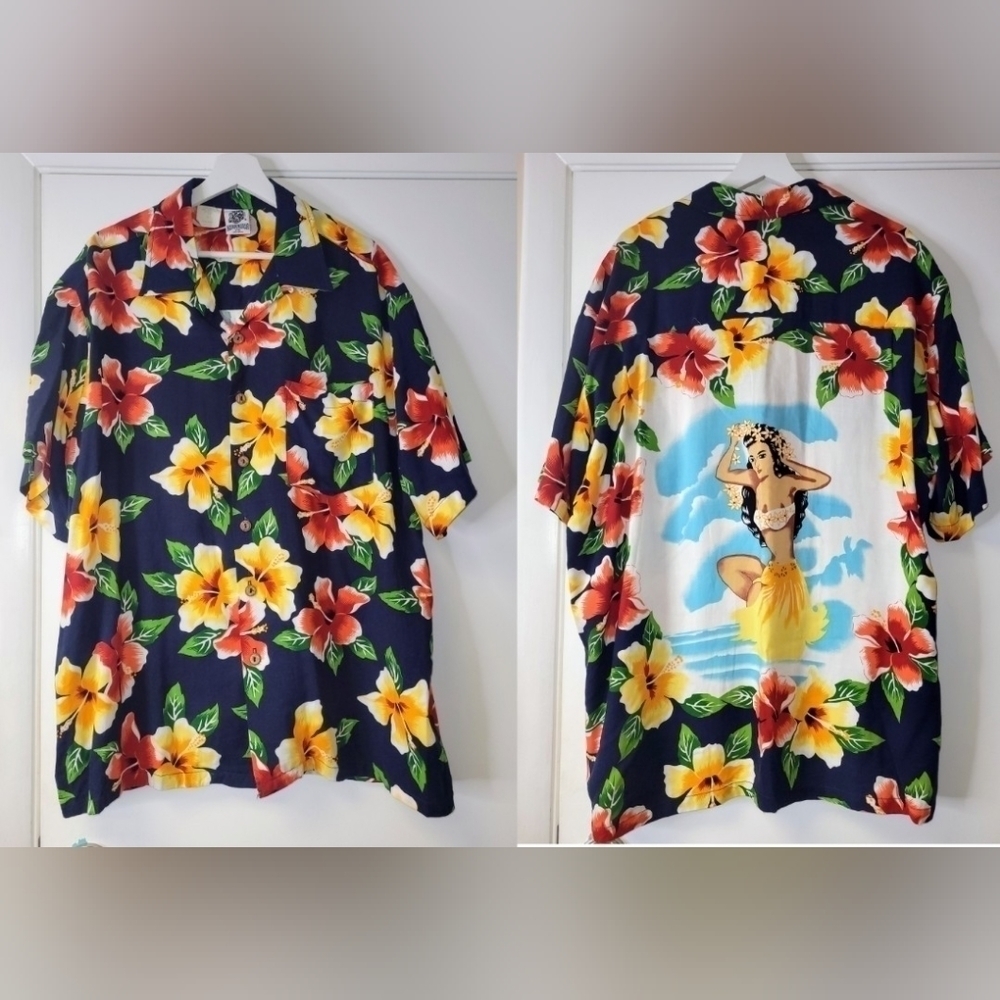 Kennington‎ LTD California Vintage Camp Tropical Hawaiian Floral Button Shirt XL